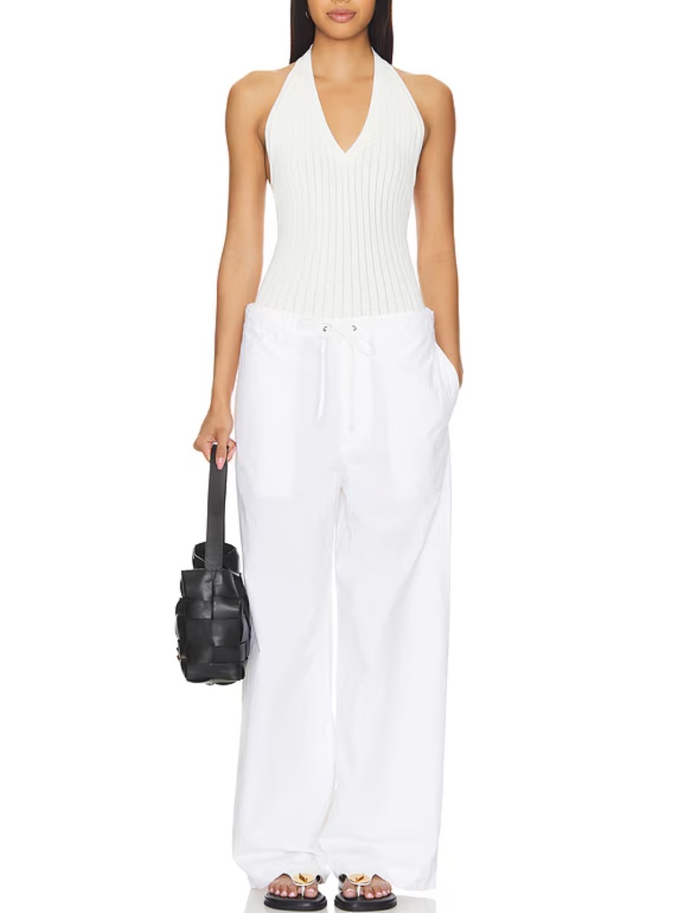 NILI LOTAN Crisp Cotton Poplin Drawstring Waist White Kai Pants Sz M NWT $495!!